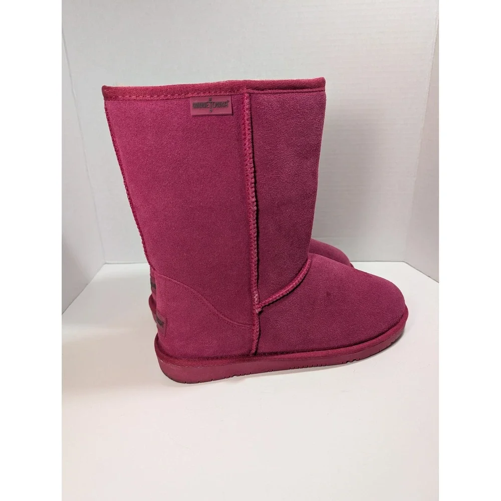 Minnetonka Boot Pink Sheepskin Lining Suede Mid Calf‎ Winter Women 9 Shearling